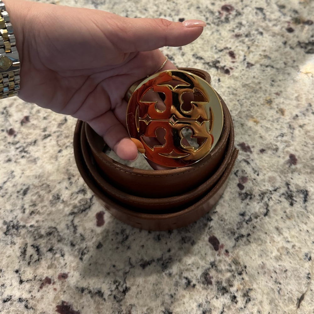 Tory Burch brown belt with gold front